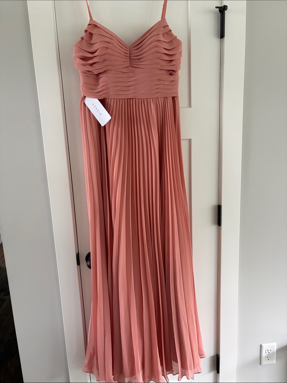 Azazie Georgie Champagne Rose Dress with front slit size 12 NWT